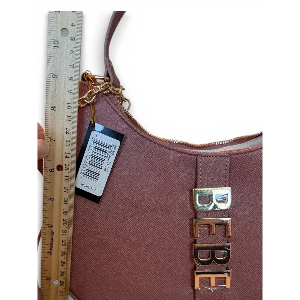 Bebe Emma Small Hobo Shoulder Bag Dark Blush Gold Chain Accents MSRP 109